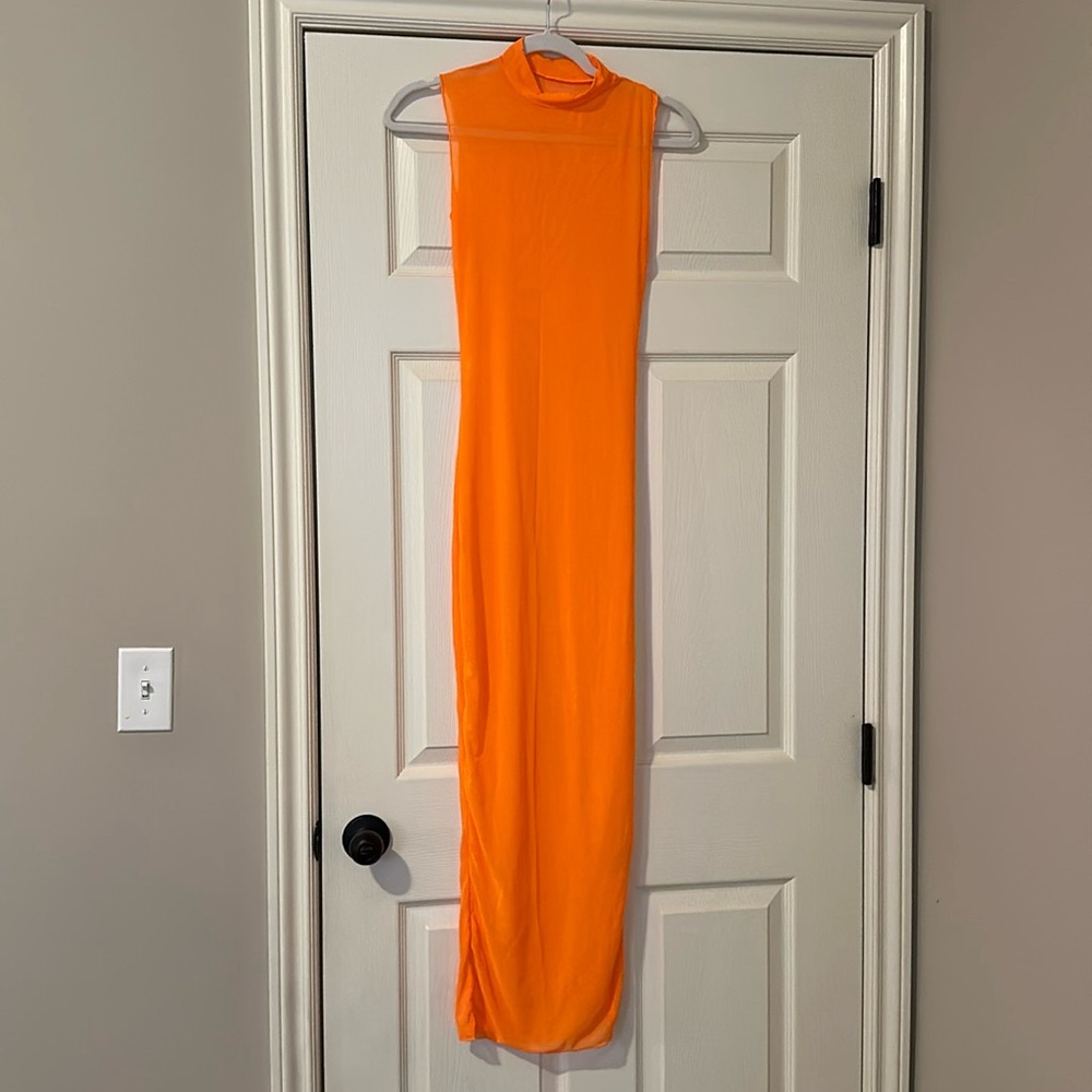 Matte Collection Matte Swim Bright Orange High Neck Bikini Cover Up Dress Small